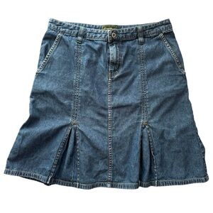 Vintage Eddie Bauer Denim Skirt Pleated Panel Cotton Jean Skirt Y2K Casual